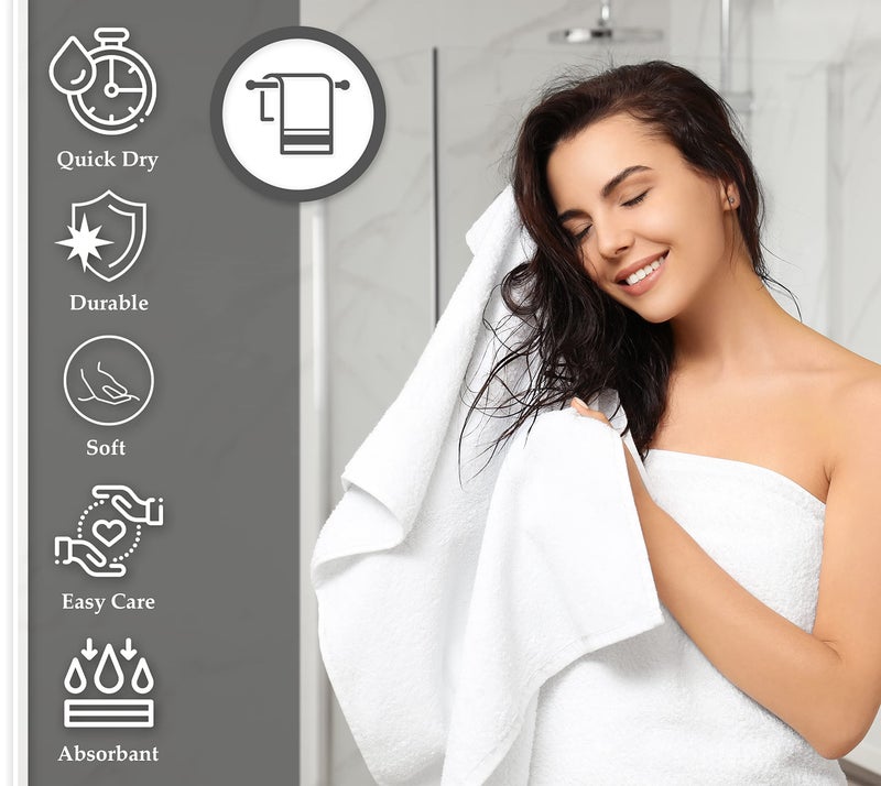 GOLD TEXTILES 12 White Economy Bath Towels Bulk (24x48 Inch) Cotton Blend for Softness-Commercial Grade Easy Care - Image 2